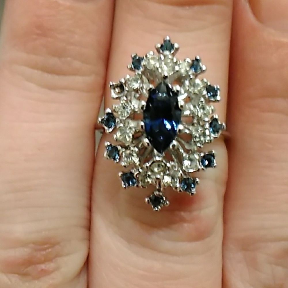 Silver Ring 18k G.E. (Blue Gems)Size-8